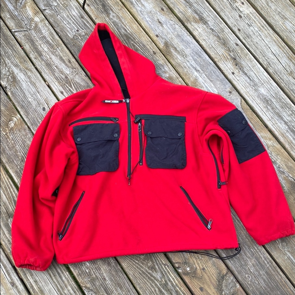 Men's Red and Black Hooded Jacket